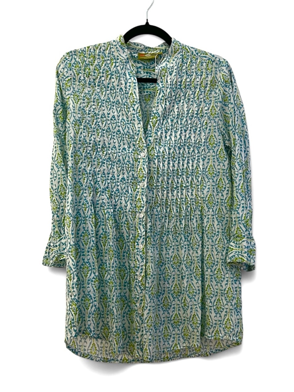 Rock Flower Paper 100% Cotton Lightweight Pintuck Printed Tunic Blue & Green M